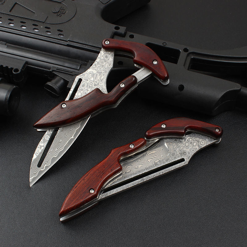 Damascus Folding Knife – Steel Pocket Mechanical Lock Camping EDC Collector