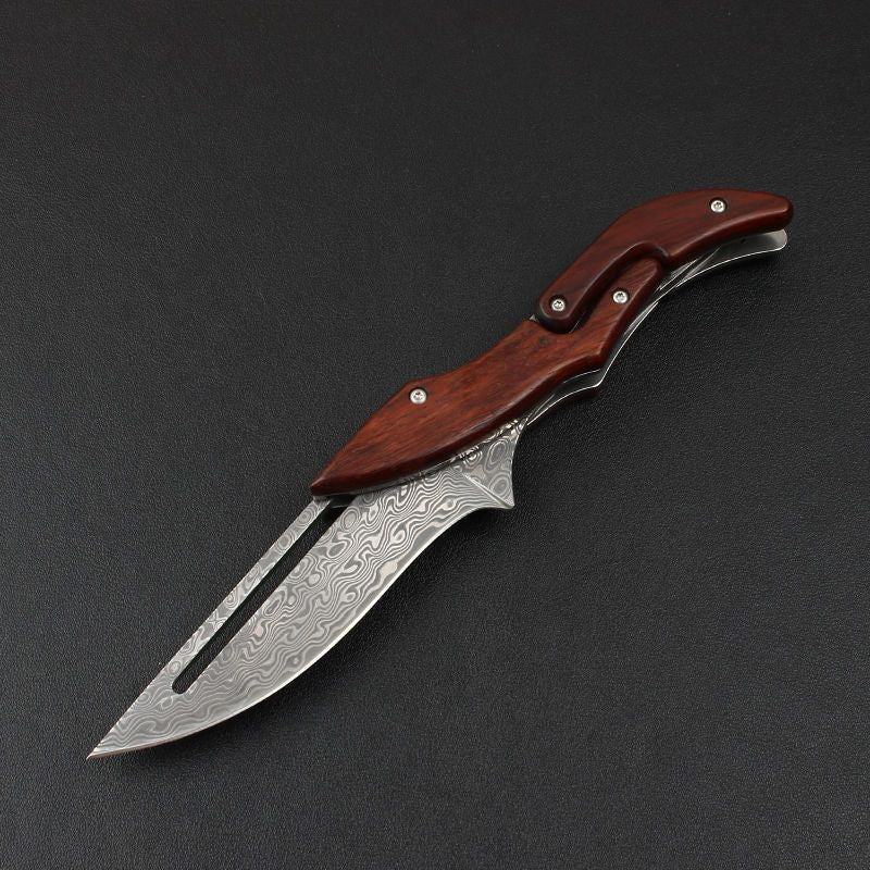 Damascus Folding Knife – Steel Pocket Mechanical Lock Camping EDC Collector