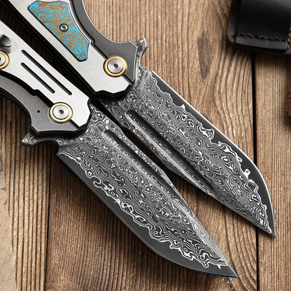 Damascus Folding Knife – Steel VG10 75 Layer Titanium Handle Back Lock Outdoor Collector