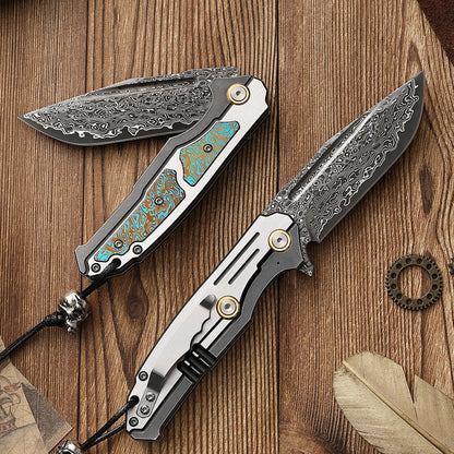 Damascus Folding Knife – Steel VG10 75 Layer Titanium Handle Back Lock Outdoor Collector