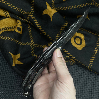 Damascus Folding Knife – VG10 Carbon Fiber Handle Copper Flake Hand Finished EDC Collector