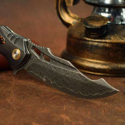 Damascus Folding Knife – VG10 Carbon Fiber Handle Copper Flake Hand Finished EDC Collector