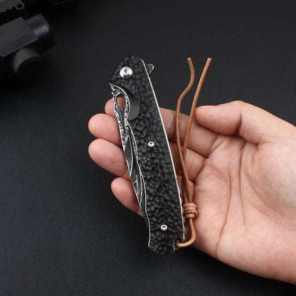 Damascus Folding Knife – VG10 Ebony Handle Artisan EDC Collector Outdoor Pocket