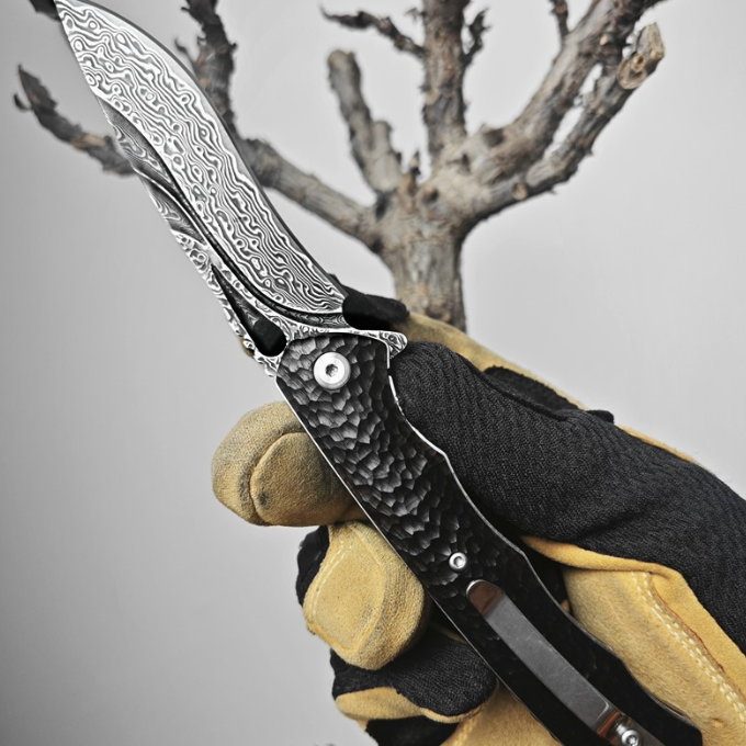 Damascus Folding Knife – VG10 Ebony Handle Artisan EDC Collector Outdoor Pocket
