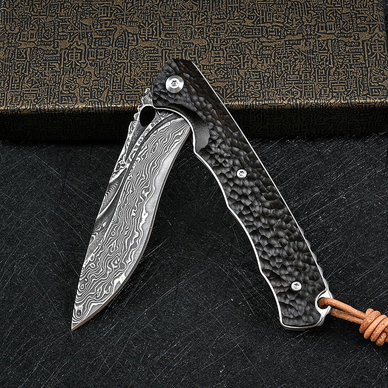 Damascus Folding Knife – VG10 Ebony Handle Artisan EDC Collector Outdoor Pocket