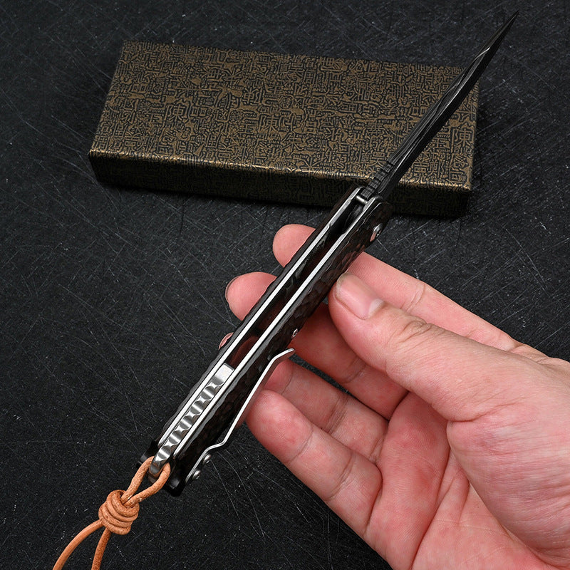 Damascus Folding Knife – VG10 Ebony Handle Artisan EDC Collector Outdoor Pocket
