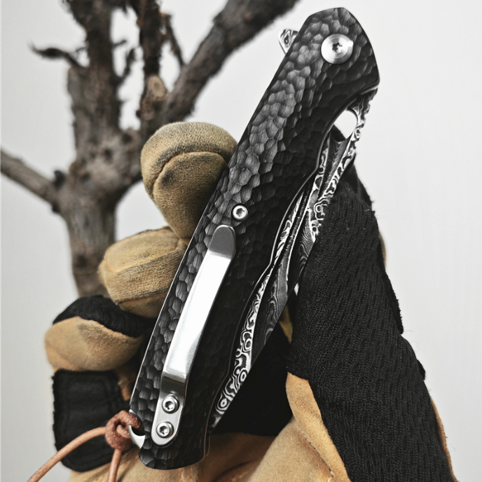 Damascus Folding Knife – VG10 Ebony Handle Artisan EDC Collector Outdoor Pocket