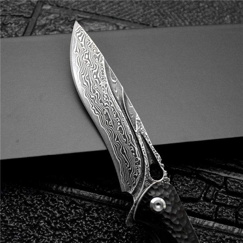 Damascus Folding Knife – VG10 Ebony Handle Artisan EDC Collector Outdoor Pocket