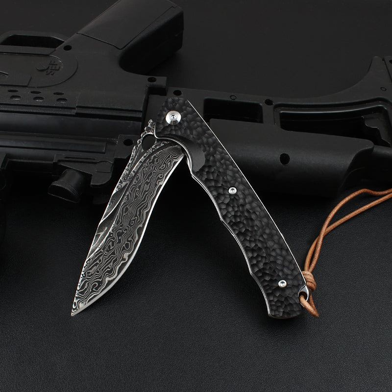 Damascus Folding Knife – VG10 Ebony Handle Artisan EDC Collector Outdoor Pocket
