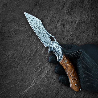 Damascus Folding Knife – VG10 Steel Ironwood Handle Wave Pattern EDC Collector