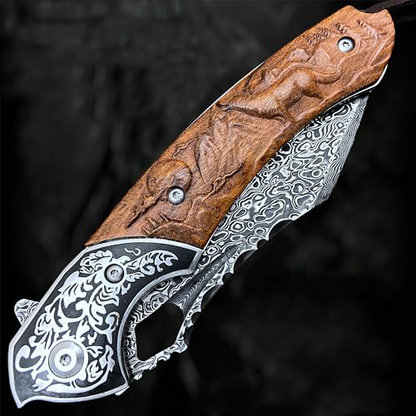 Damascus Folding Knife – VG10 Steel Ironwood Handle Wave Pattern EDC Collector