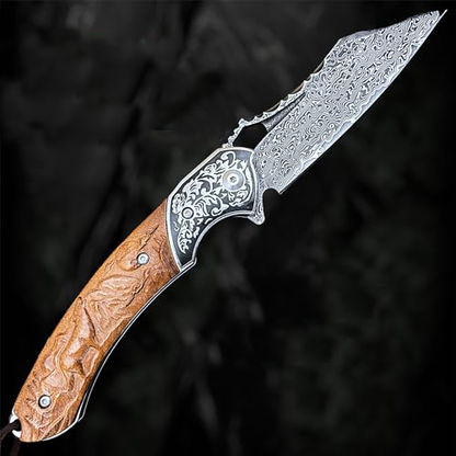 Damascus Folding Knife – VG10 Steel Ironwood Handle Wave Pattern EDC Collector