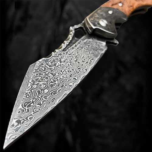 Damascus Folding Knife – VG10 Steel Ironwood Handle Wave Pattern EDC Collector