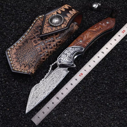 Damascus Folding Knife – VG10 Steel Ironwood Handle Wave Pattern EDC Collector