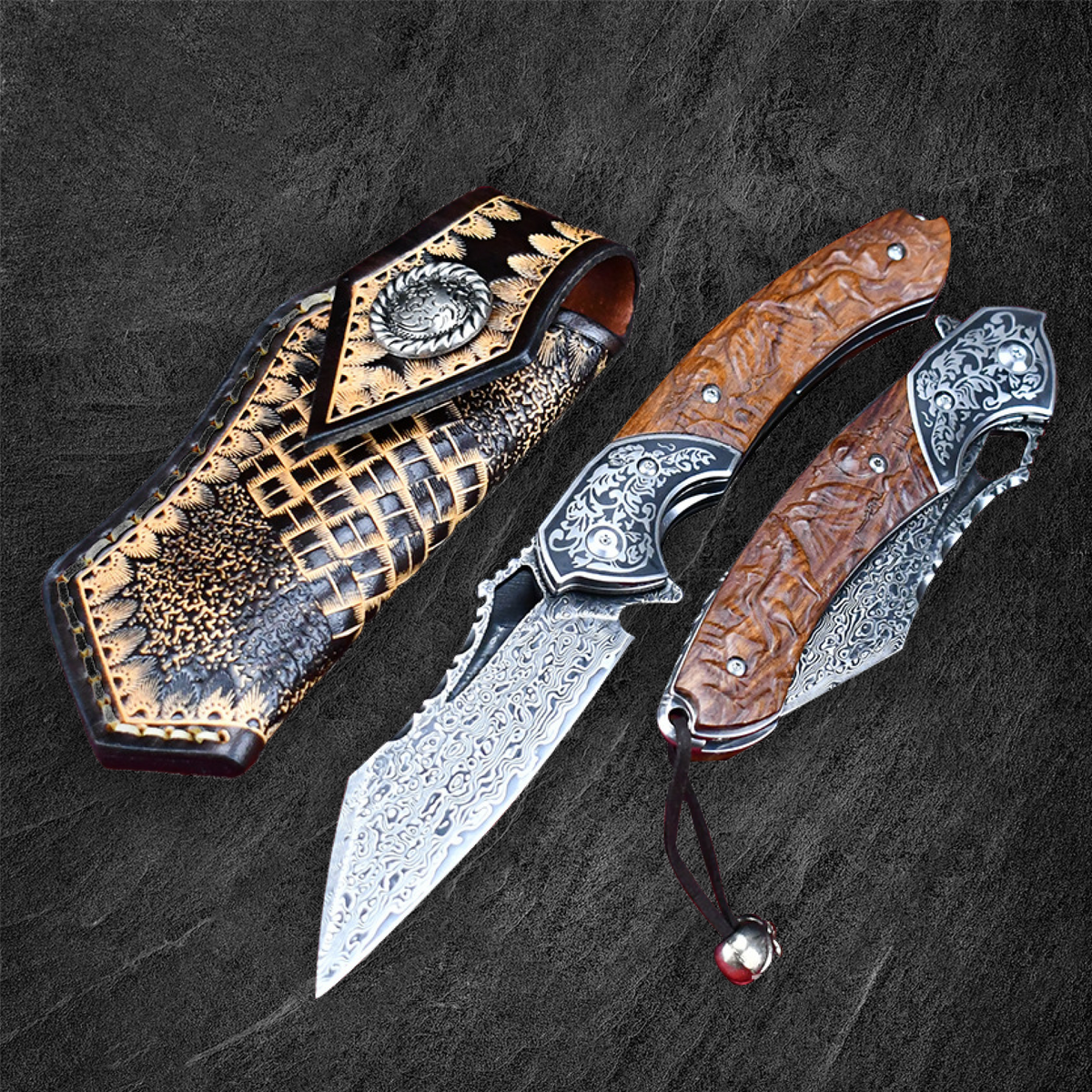 Damascus Folding Knife – VG10 Steel Ironwood Handle Wave Pattern EDC Collector