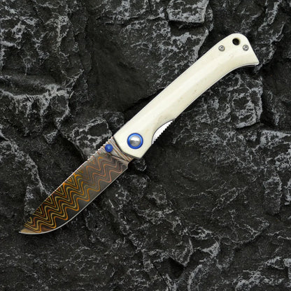 Damascus Folding Knife – Winged Avian with G10 Handle & Zirconium Inlay with 59HRC
