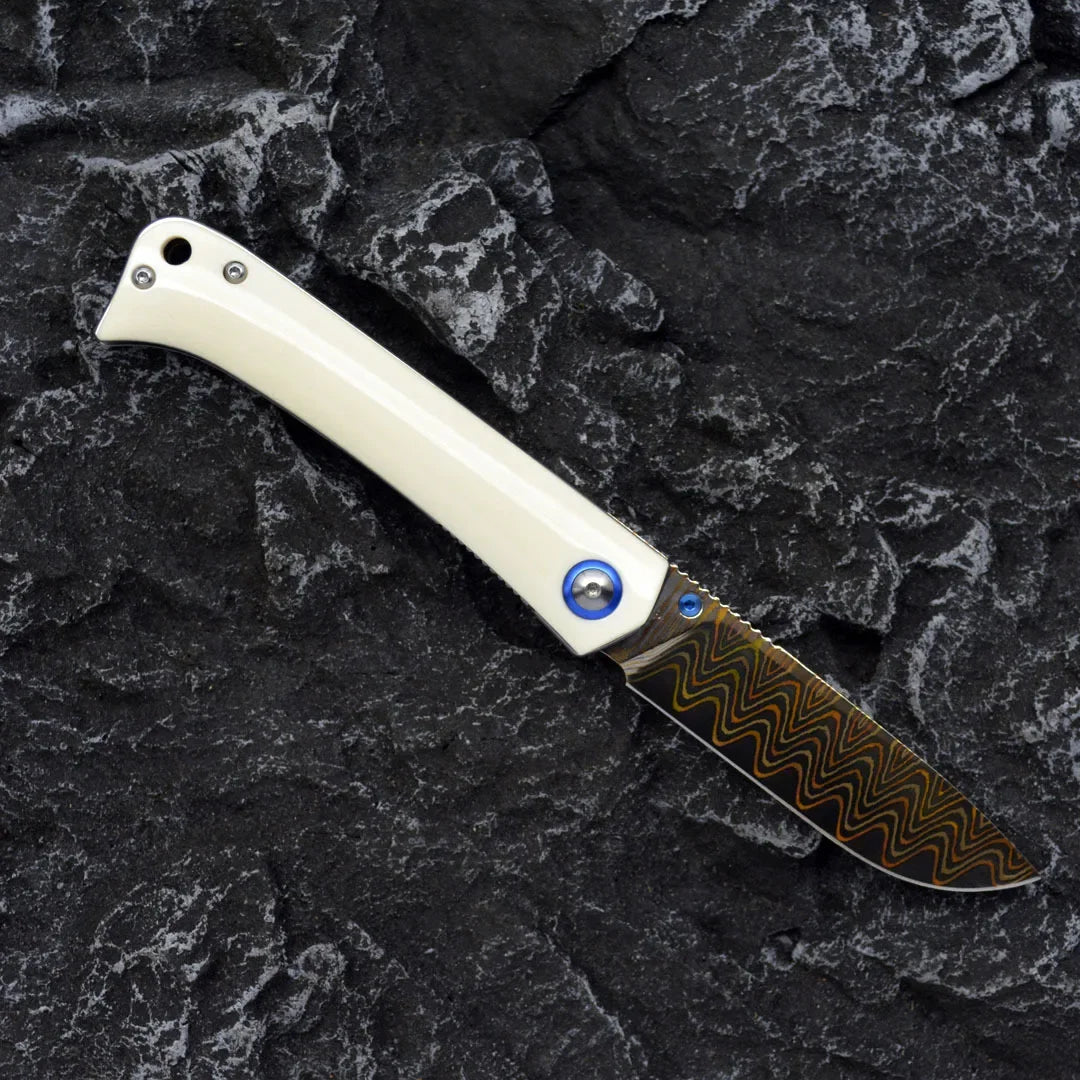 Damascus Folding Knife – Winged Avian with G10 Handle & Zirconium Inlay with 59HRC