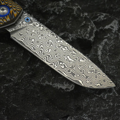 Damascus Folding Knife – Winged Avian with G10 Handle & Zirconium Inlay with 59HRC