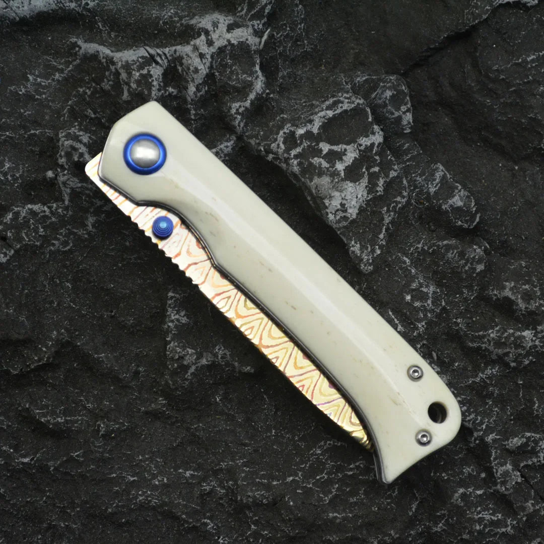 Damascus Folding Knife – Winged Avian with G10 Handle & Zirconium Inlay with 59HRC