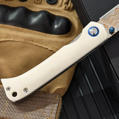 Damascus Folding Knife – Winged Avian with G10 Handle & Zirconium Inlay with 59HRC