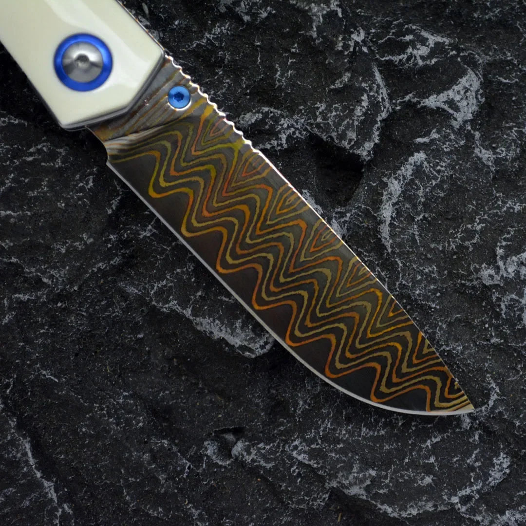 Damascus Folding Knife – Winged Avian with G10 Handle & Zirconium Inlay with 59HRC
