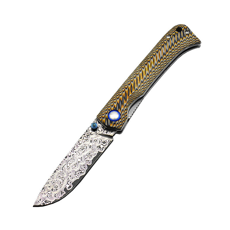 Damascus Folding Knife – Winged Avian with G10 Handle & Zirconium Inlay with 59HRC