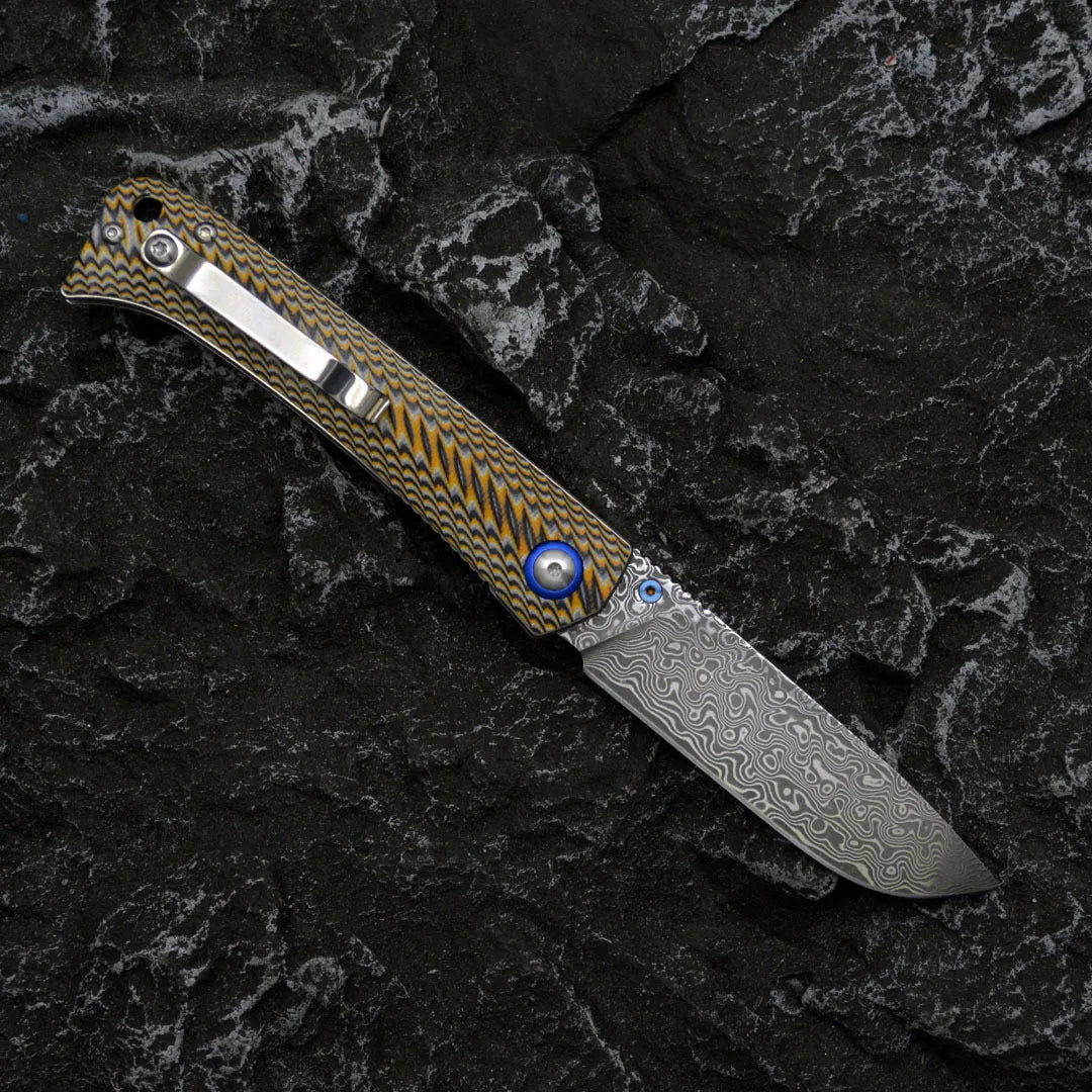 Damascus Folding Knife – Winged Avian with G10 Handle & Zirconium Inlay with 59HRC
