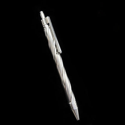 Damascus Tactical Pen – Titanium with CNC Engraved Titanium / Zirconium / Steel Writing