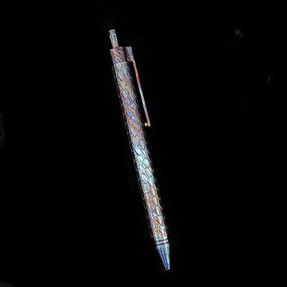Damascus Tactical Pen – Titanium with CNC Engraved Titanium / Zirconium / Steel Writing