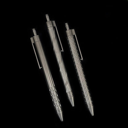 Damascus Tactical Pen – Titanium with CNC Engraved Titanium / Zirconium / Steel Writing