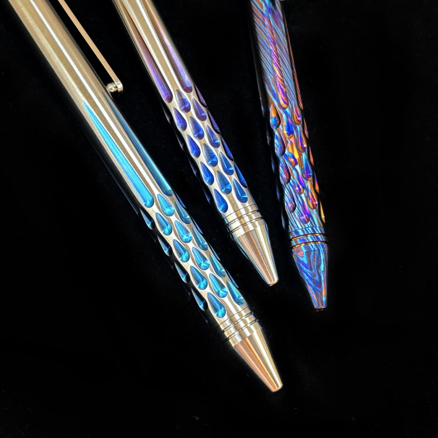 Damascus Tactical Pen – Titanium with CNC Engraved Titanium / Zirconium / Steel Writing