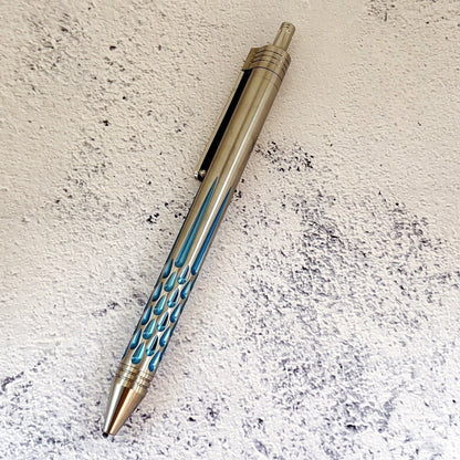 Damascus Tactical Pen – Titanium with CNC Engraved Titanium / Zirconium / Steel Writing