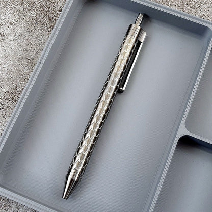 Damascus Tactical Pen – Titanium with CNC Engraved Titanium / Zirconium / Steel Writing