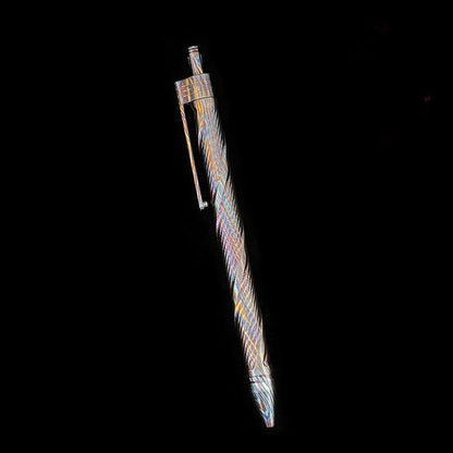 Damascus Tactical Pen – Titanium with CNC Engraved Titanium / Zirconium / Steel Writing