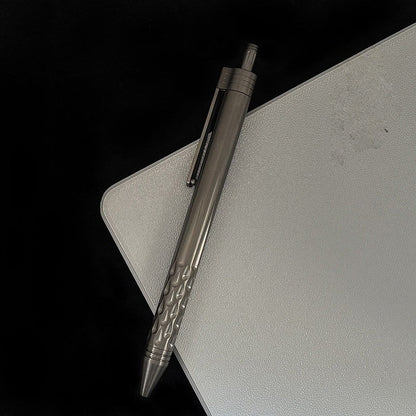 Damascus Tactical Pen – Titanium with CNC Engraved Titanium / Zirconium / Steel Writing