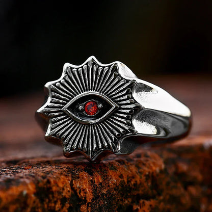 Demon Eye Rune Ring – Crimson Gothic Viking Punk Biker for Alternative Styling