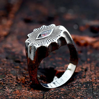 Demon Eye Rune Ring – Crimson Gothic Viking Punk Biker for Alternative Styling