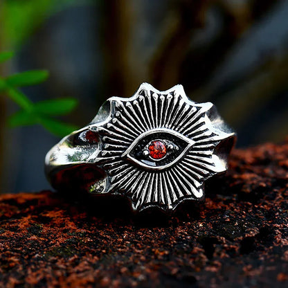 Demon Eye Rune Ring – Crimson Gothic Viking Punk Biker for Alternative Styling