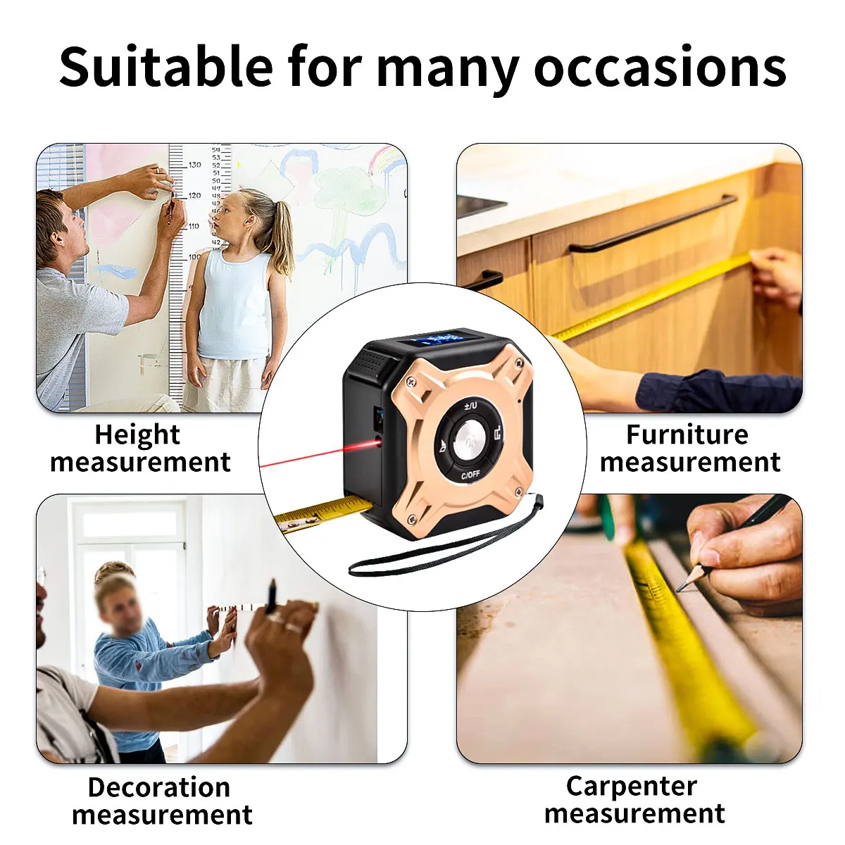 Digital Measuring Tool – Laser Tape Measure 2-in-1 135ft USB Rechargeable Construction DIY