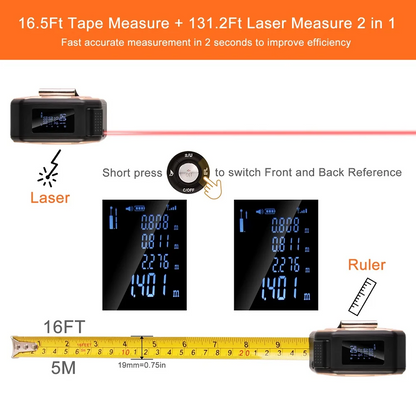 Digital Measuring Tool – Laser Tape Measure 2-in-1 135ft USB Rechargeable Construction DIY