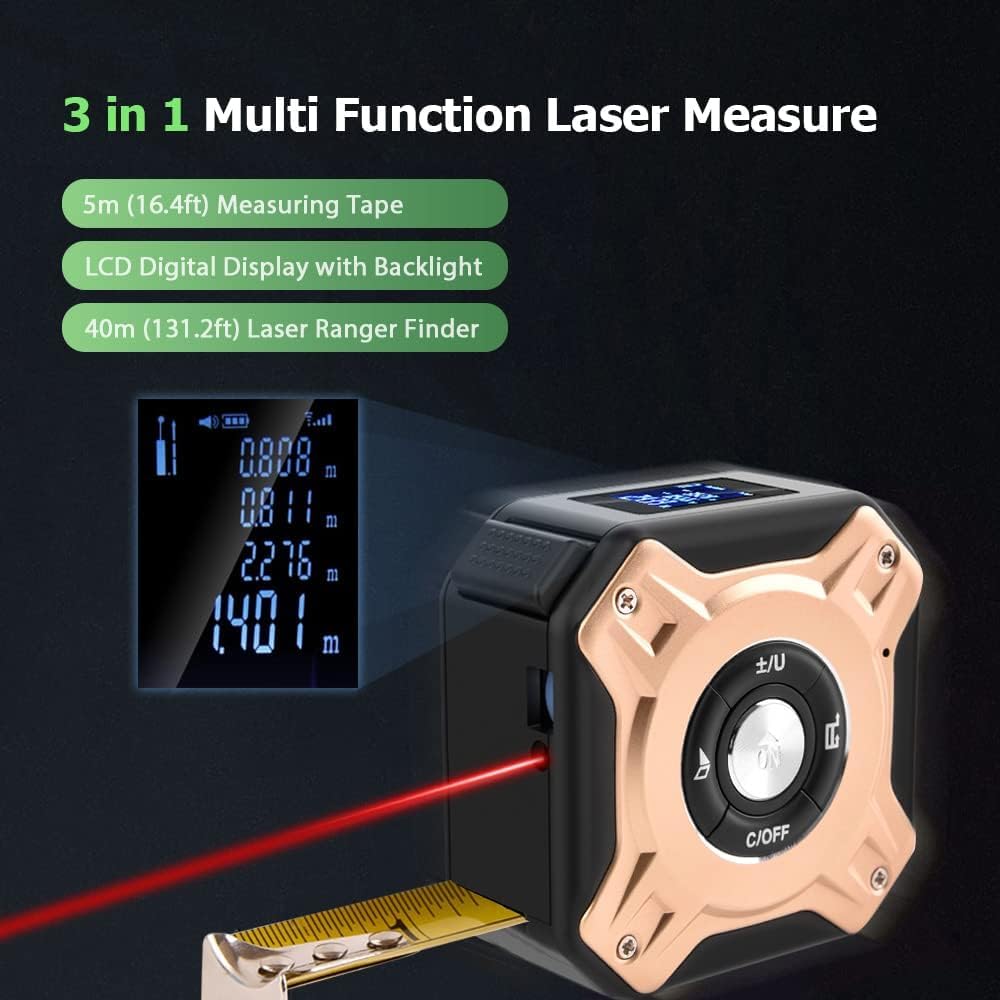 Digital Measuring Tool – Laser Tape Measure 2-in-1 135ft USB Rechargeable Construction DIY