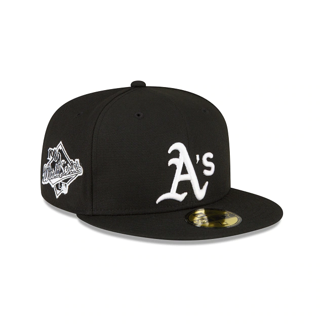 NEW ERA OAKLAND ATHLETICS 1989 WORLD SERIES SIDE PATCH 59FIFTY FITTED-BLACK/WHITE