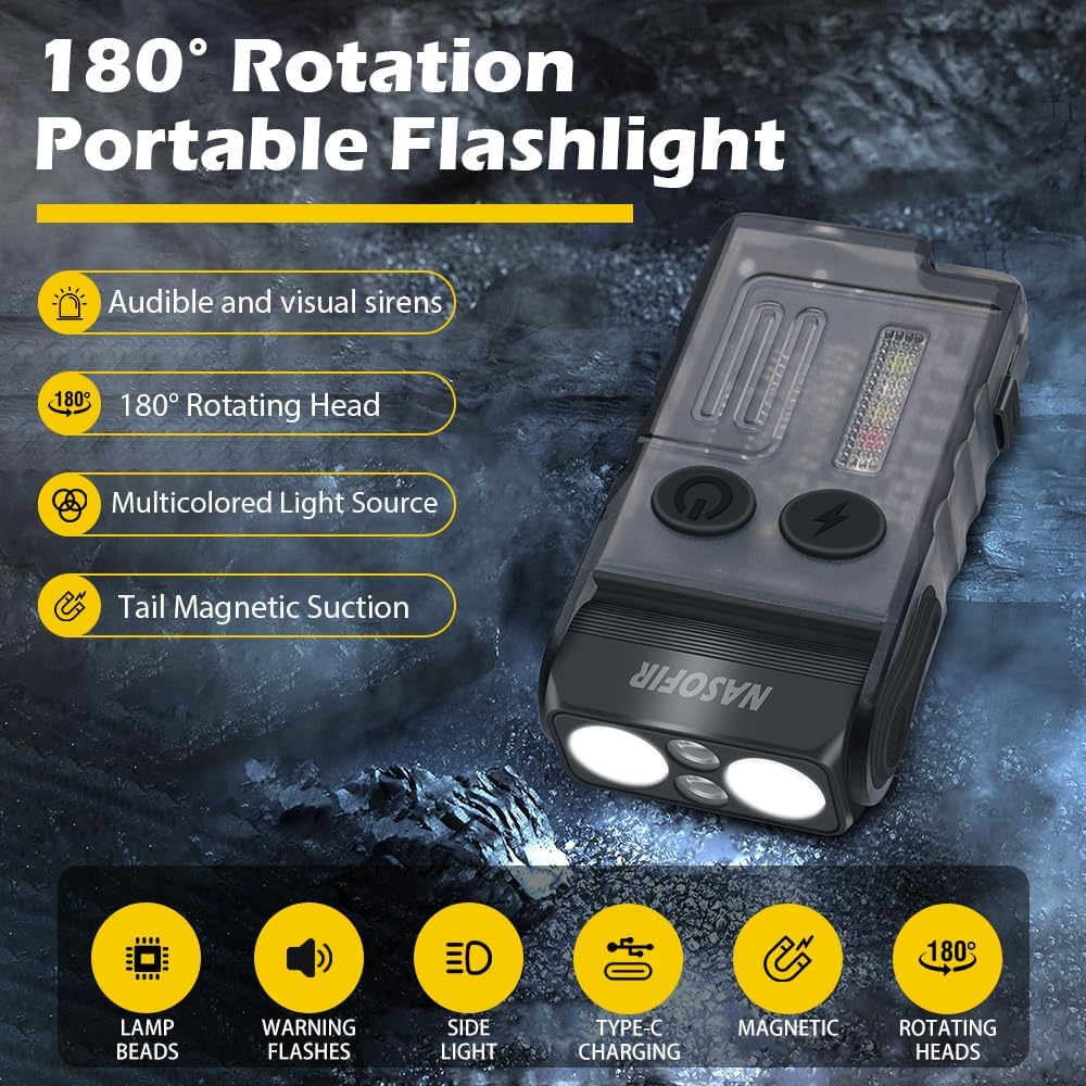 EDC Flashlight – 1200 Lumens Emergency Buzzer UV Red Light IP67 Waterproof Magnetic