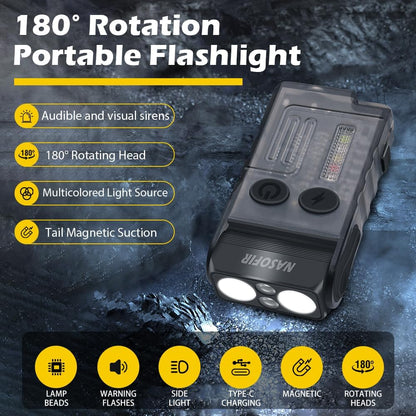 EDC Flashlight – 1200 Lumens Emergency Buzzer UV Red Light IP67 Waterproof Magnetic