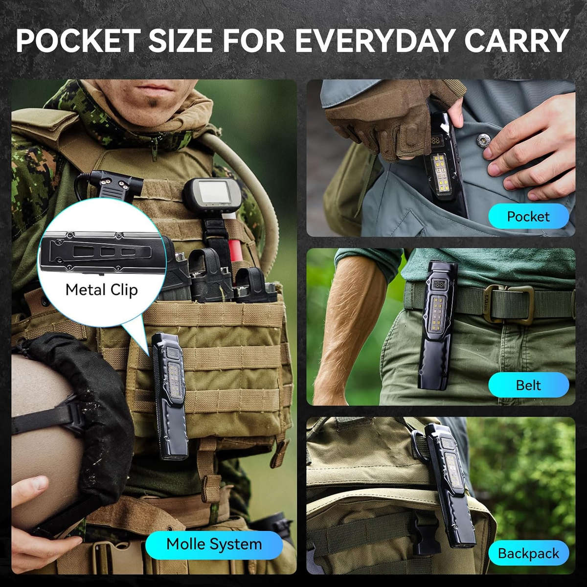EDC Flashlight – NightGuard Tactical Edge Rechargeable with 1300 Lumen Flat