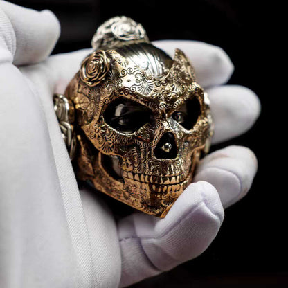 EDC Gadgets – Bronze Mechanical Rose Skull Mask with Interactive Art