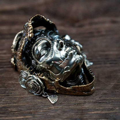 EDC Gadgets – Bronze Mechanical Rose Skull Mask with Interactive Art