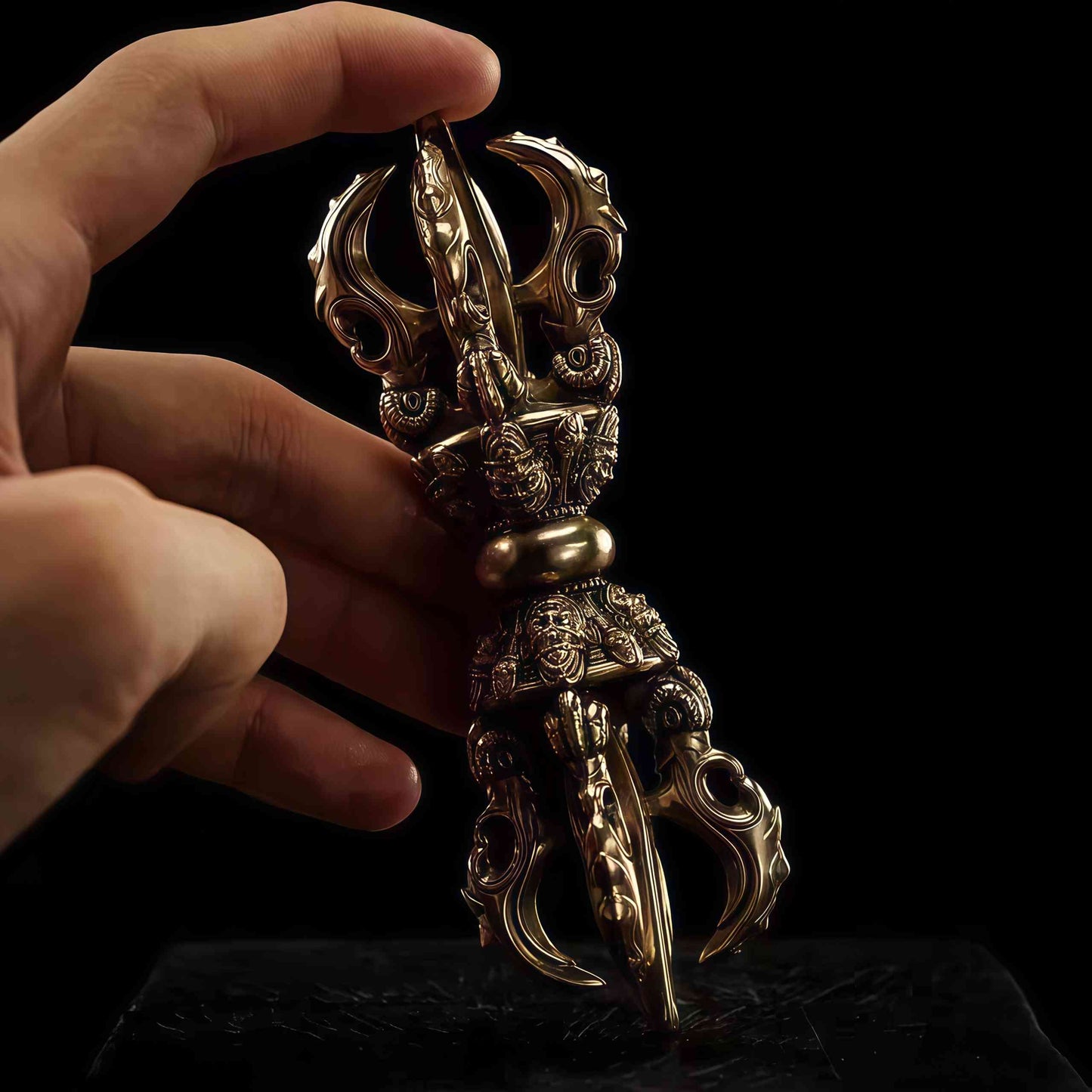 EDC Gadgets – Pala Dynasty Five-Pronged Vajra with Wrathful Padmasambhava Bronze Replica