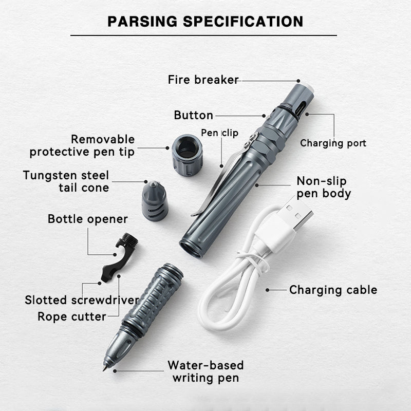 EDC Tactical Pen – USB Rechargeable Lighter Tungsten Tip Firestarter Self Defense