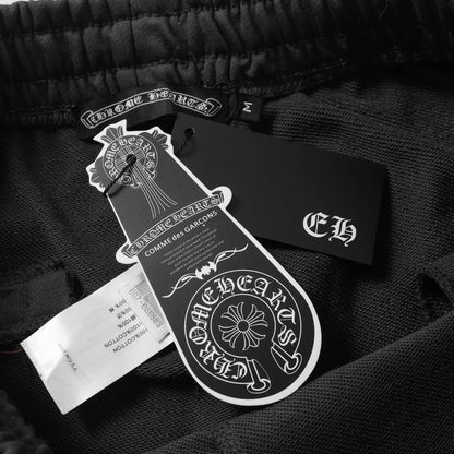 Chrome Hearts Men Designer Wide Leg Jeans Vintage Black with Quilted Texture and Distressed Hem 1115